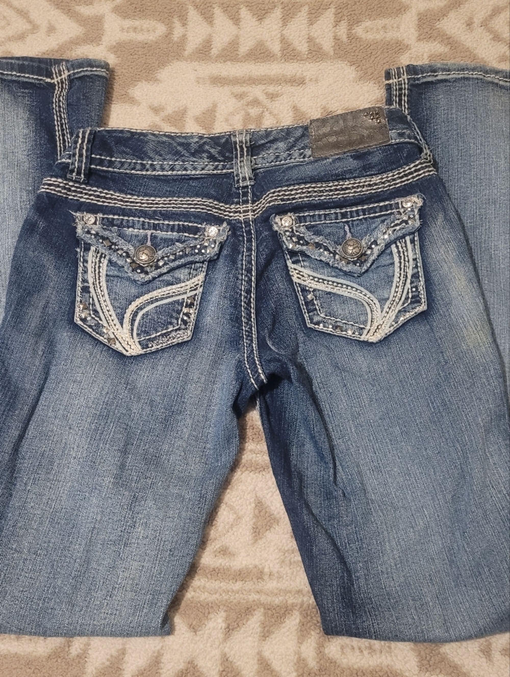 Ariya Dark Blue Bootcut Jeans with White Contrast Stitching - Picture 3 of 9